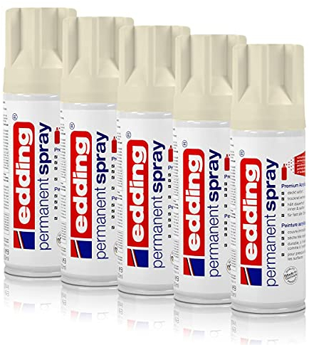 5x edding Permanent Spray cremeweiß matt 200 ml Premium Acryllack, RAL 9001