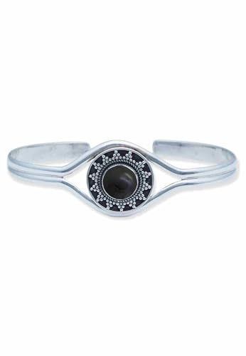 mantraroma Armband 925 Silber Onyx schwarzer Stein Edelstein Armreif Silber Damen Sterling Silber Geschenk (MAR-004-03)