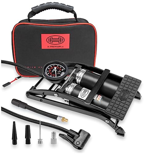 HEYNER PedalMax PRO Black Edt Premium Double Cylinder Foot Air Pump Tyre Inflator 140PSI 10BAR H225010