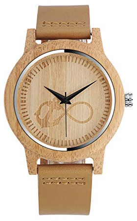Unendlich U Herren Damen Unisex Bambus Unendlichkeit Zeichen Anker Holzuhr Analog Quarzwerk Armbanduhr mit Lederband Für Frauen Männer Geschenke