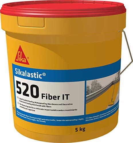 Sika - Sikalastic-520 Fiber IT, Grigio - Membrana liquida impermeabilizzante - Rivestimento decorativo elastomerico - Resistente ai raggi UV - 5kg