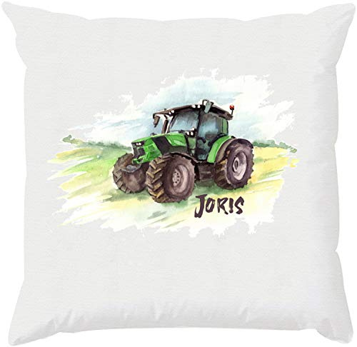 EZYshirt® Traktor mit Wunschnamen | Trecker Aufdruck Kissen