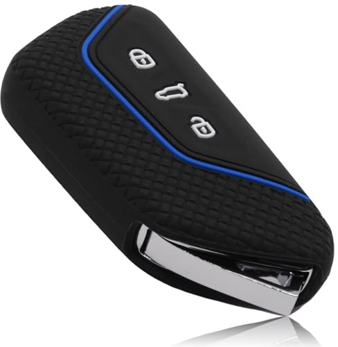 FOAMO Autoschlüssel Hülle Kompatibel mit VW, SEAT, Skoda, Cupra - Silikon Schlüsselhülle - Schutz für Autoschlüssel (Mesh Schwarz-Blau)