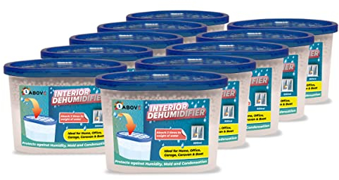 1ABOVE Dehumidifier 500ml Pack of 10| Condensation Remover Moisture Absorber, Dehumidifiers for Damp, Mould, Moisture in Home, Kitchen, Wardrobe, Bedroom, Caravan, Office, Garage, Basement