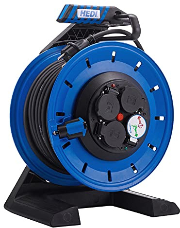 HEDI Kabeltrommel 40 m Generation 7 SR mit Schleifring (Kunststoff, Neopren-Gummi-Leitung H07RN-F 3G1,5, 4-Fach Steckdose, mit Stecker-Dichtlippe, Überlastschutz) K7SR40NTF, Mehrfarbig