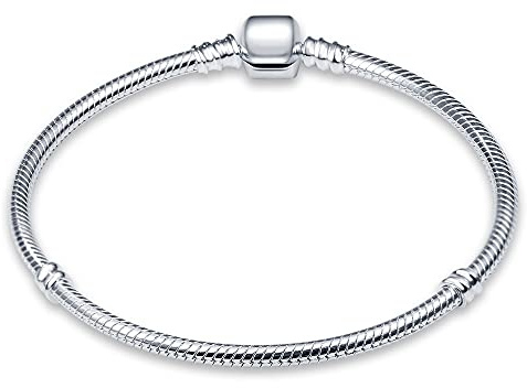 KUNSIR Moments 925 Sterling Silver Snake Chain Bracelets for Women fit Pandora & European Charms Beads