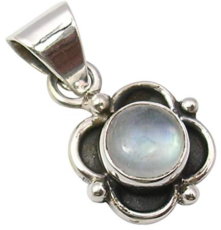 SilverStarJewel 925 Solid Silber Cab Regenbogen Mondstein Anhänger trailer 2,3 cm Mode Edelstein