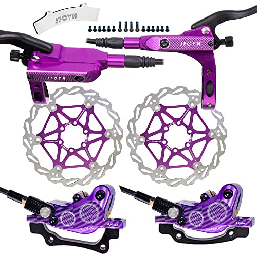 JFOYH 4 Piston MTB Hydraulic Brakes Set with 160mm Floating Disc Rotors Front and Rear Hydraulic Disc Brake Kit for MTB (Pre-Bleed, Left-Front