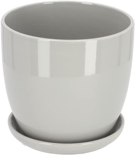 Kotarbau® - Vaso da fiori in ceramica per piante con vassoio antigoccia, diametro da 13 cm, colore grigio