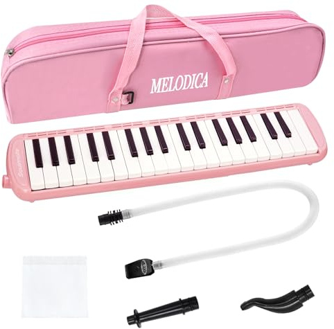 Soulmate Melodica-Instrument mit 37 Tasten, Luftklavier-Keyboard, Sopran, Melodica, Musikinstrument mit weichen langen Röhren, kurzen Mundstücken und Tragetasche für Kinder, Anfänger, Geschenk, Rosa