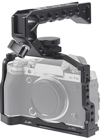 Cage X-T5 avec poignée supérieure Hersmay - En aluminium - Pour appareil photo Fujifilm X-T5, vlogging vidéo, tournage vidéo - Stabilisateur avec points de fixation 1/4 et 3/8
