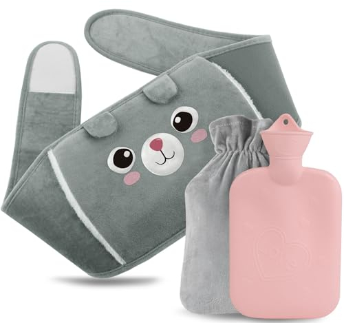 Wärmflaschengürtel, 1L Wärmflasche mit weichem Taillenbezug, Wärmeflasche für Nacken Schulter Rücken Beine Wärme oder Schmerzlinderung(Grau)