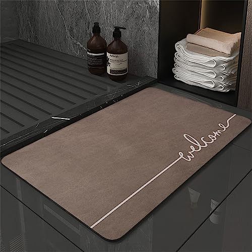 Badezimmerteppich, Badematte, Badematte Stein, Teppich Läufer, Stone Bath Mat, Badteppich Rutschfest Waschbar, Absorbierende Badematte, Duschmatte, Badvorleger, Duschvorleger, Carpet Braun-45x70cm