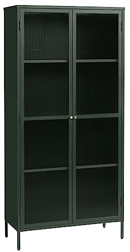 möbelando Vitrine >Barcelona< in Grün mit geriffelten Glaseinsätzen 5 mm, Sicherheitsglas