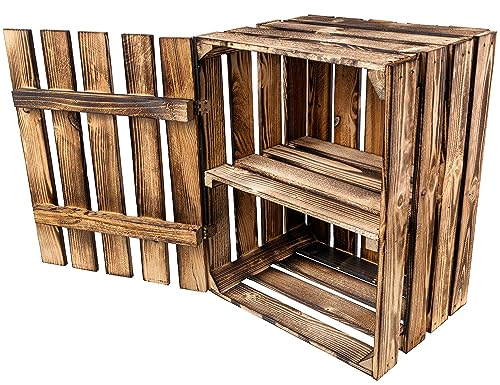 Creative Deco Vintage Holztruhe mit Deckel & Regal | 50 x 40 x 30 cm | Geflammte Holzkiste Holzbox | Wandregal Küche | Ideal als Aufbewahrungsbox, Korb für Geschenke | Für DiY, Dokumente, Spielzeug