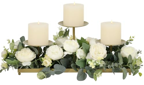 HofferRuffer Kerzenhalter Kerzenständer Gold Kerzenhalter aus Metall mit 3 Kerzentabletts, für Stumpenkerzen, Höhenverstellbar, Weihnachten, Hochzeit, Tischdekoration
