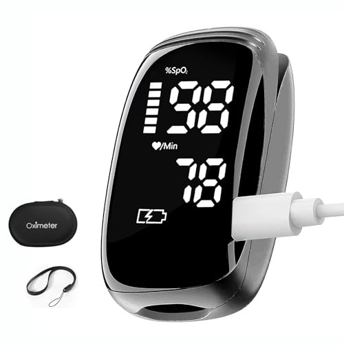 Rechargeable Pulse Oximeter Fingertip - Blood Oxygen Saturation Monitor With Accurate Fast SpO2 Reading Outdoor Sports Wide Use (Black)