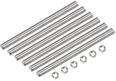 QUARKZMAN 6 Stück M12 x 250mm Voll Gewindestange Stabbolzen 1.75mm Gewinde | Gewindestangen, Gewindestäbe, Gewindestifte, 304 Edelstahl, Rechtshänder, mit 6 Stück Sechskantmuttern, Abstand