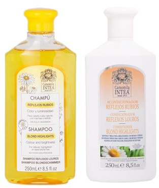 Camomila Intea - Reflex-Shampoo & Reflexspülung Blond - Kamille - 2x250 ML | Pflegt blondiertes Haar täglich mit Kamillenblütenextrakt für intensiven Glanz und Feuchtigkeit, ohne Silikone oder Parabene.