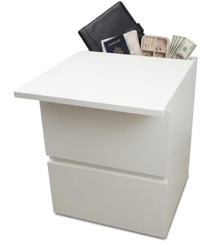 Commode blanche avec compartiment secret serrure RFID coffre-fort invisible meuble camouflé double fond arrière meuble espion anti-effraction table de chevet sécurisée armoire dissimulée