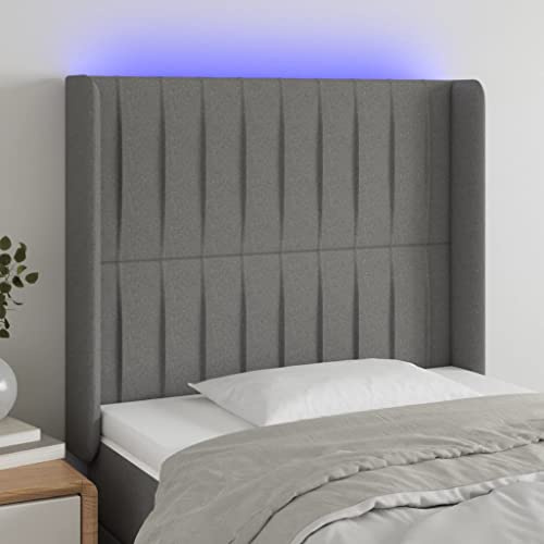 CKioict Betthaupt Wandkissen Bett Bettkopfteil Schlafzimmer LED Kopfteil Dunkelgrau 93x16x118/128 cm StoffGeeignet für Schlafzimmer, Gästezimmer, Schlafsaal