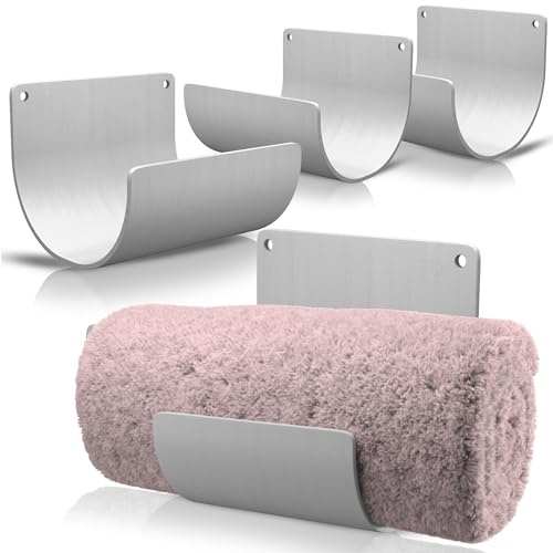 Aura Nest Bamboo Wall Towel Holders Set of 4 White Wooden Towel Racks for Bathroom Spa Modern Towel Holder