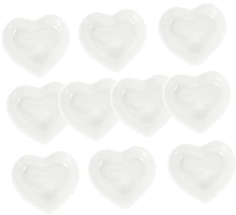 OUNONA Heart Shaped Dipping Bowls Mini Sauce Dishes White Porcelain Japanese Style Small Serving Plates 10pcs for Condiments and Snacks Kitchen Dining