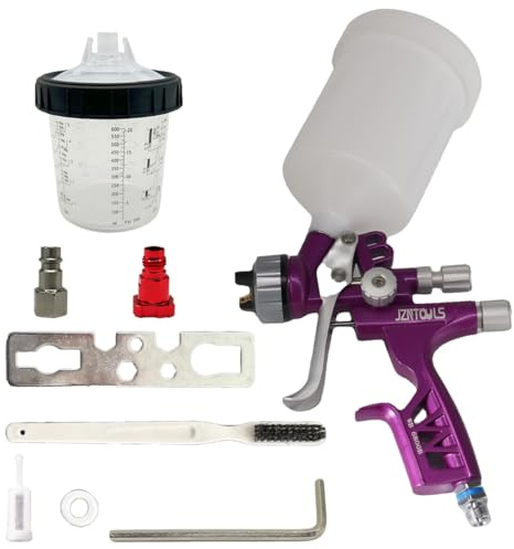 Professional HVLP Spray Gun Kit with 1.3mm Spray Nozzle, 600ML Capacity Cup and Air Regulator, Air Paint Sprayer Gun, Suitable for Cars, Walls, Furniture, DIY Crafts.(Pink)