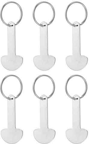 PATIKIL Shopping Trolley Token Key Ring, 6 Pack 2 Inch Stainless Steel Cart Remover Unlock Release Keychain for Grocery Shopping Cart, Silver Tone