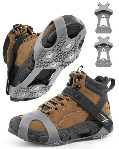 Sportneer 28 Spikes Antirutsch Schuhspikes Schuhkrallen Steigeisen für Grödeln Wander Joggen Stadtpendeln und tägliches Gehen im Winter Damen Und Herren (Grau, L)