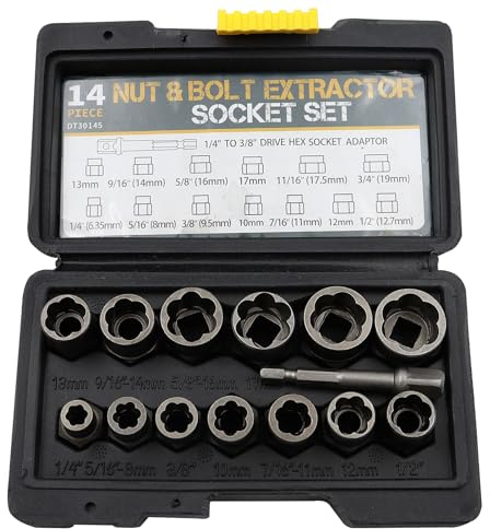 Ieron 14 PCS Bolt Extractor Set Locking Wheel Nut Removal Tool 3/8” Impact Socket Set And Rounded Bolt Remover Bolt Extractor