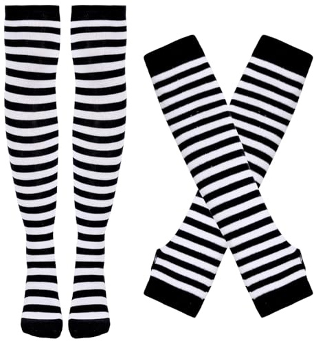 Lufdegim Femme Chaussettes rayées à mi-mollet, bas cuisse mi-longues, ensemble de chaussettes longues pour costume de fête, taille unique