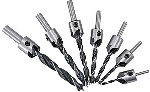 HOHXEN 7 Piezas Brocas Avellanadoras Tricónicas con Una Llave Hexagonal Pequeña, Brocas Avellanadoras para Carpintería - (3mm, 4mm, 5mm, 6mm, 7mm, 8mm, 10mm)