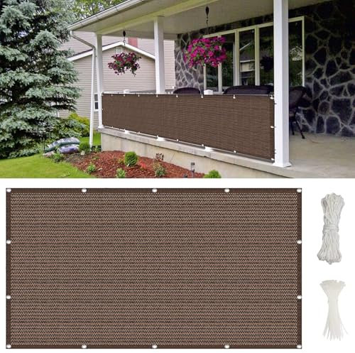 Balkonbespannung Nach Mass 350 x 145 cm Multi Farbe Und Größe, Balkonsichtschutz Balkonverkleidung, mit Kabelbinder Und Kordel, für Balkon Zaun Garten, Braun