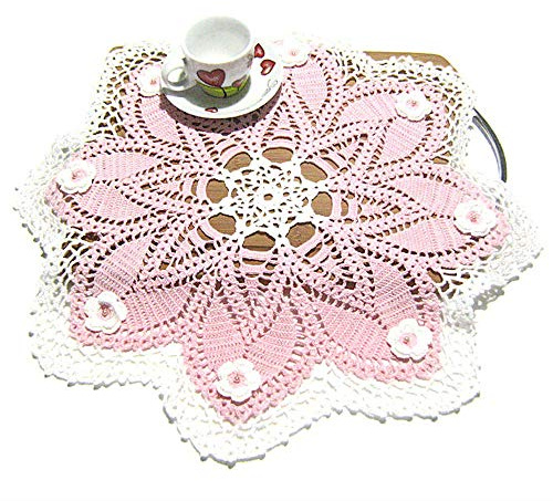 Hakeldeckchen in Rosa und Weiß mit Blumen aus Baumwolle 45 cm (8CN) - Made in Italy