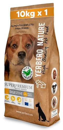 Yerbero Nature Digestive, Pienso Hipoalergénico para Perros Adultos, Alimento de Pollo, Low Grain, con Arroz, Omega 3, Sin Gluten, 10kg