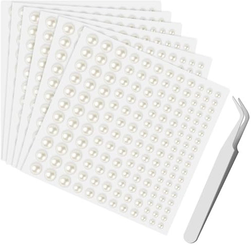 Sularpek 990 Stück Selbstklebende Halbperlen, 6 Blatt Perlen zum Aufkleben, Selbstklebende Perlen Sticker, Perlen-Aufkleber, für Gesicht, Make-up, DIY, Basteln, Haare, mit 1 Pinzette (3/4/5/6mm)