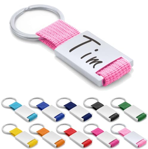ibera gifts Personalisierter Schlüsselanhänger aus Metal/Polyester - Personalisierte Anhänger Geschenke Mit Gravur für Freund, Freundin, Vatertag, Muttertag, Partner, Mama, Papa