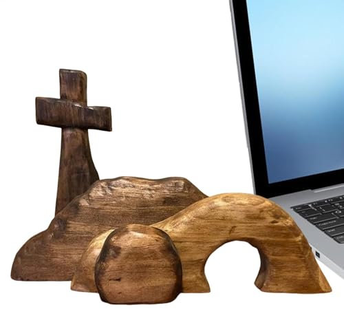 LearnLyrics La tumba vacía Escena de Pascua y cruz de Jesús Natividad Cruz de madera Juego de estatuas funerarias vacías fáciles de montar Decoración de estatua de Pascua extraíble para el hogar, B