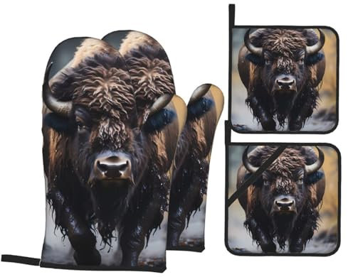 Guanti Da Forno E Presine Da Cucina Set, North American Bison Set Di Guanto Da Forno Professionale Guanti Da Cucina Professionale Guanti Da Forno Per Grigliate Cucina Microonde
