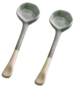 Jarsense Cucharas de sopa de cerámica para ramen, cucharones verdes retro japoneses, juego de 2 para Pho, Miso, cereales y salsas