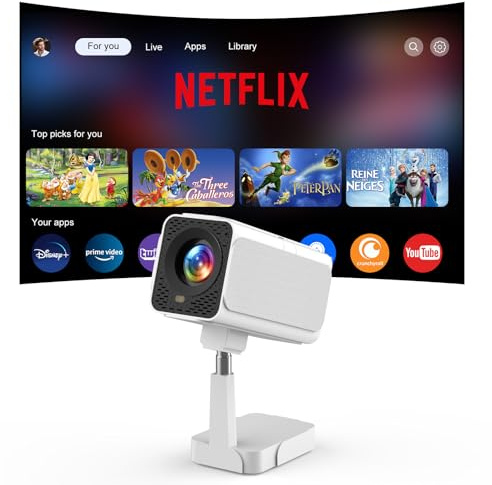 [Netflix Licensed Telescopic Stand] PANSEBA Smart Projector with WiFi and Bluetooth, Mini Auto Keystone Projector, Outdoor Movie Projector with Zoom
