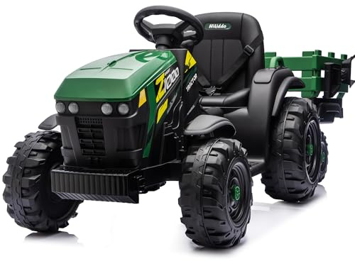 Hikiddo 24V Kids Ride on Tractor Toy, Electric Tractor for Kids 3-8 with Trailer, 2x200W Motors - Green