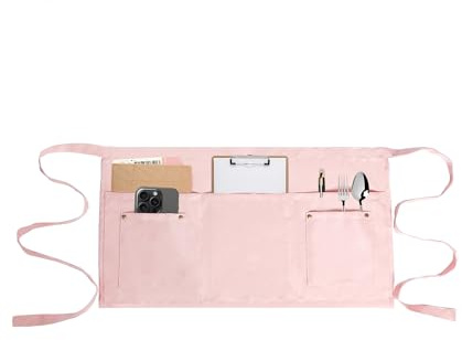 MIKI WELL Kellnerschürze mit 5 Taschen – Taillenschürze, kurz, halbe Arbeitsschürzen für Kellnerin, Kellner, Damen, Herren, Koch, rose, Einheitsgröße