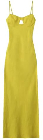 Vestido midi con tirantes delgados y espalda descubierta para mujer, vestido de fiesta con corte frontal, color verde lima EN8, En8, M
