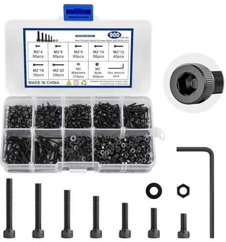 900 Stück M2 Schrauben set, Schrauben Muttern Set, Ausgestattet mit Schraubenschlüssel, aus Hochhartem Legiertem Stahl, Kann im Innen und Außenbereich Verwendet Werden Schraubenset