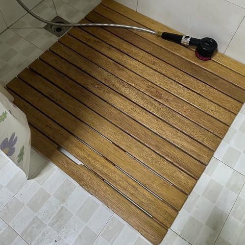 Badematte Holz Rutschfeste Badezimmermatte aus Zedernholz mit Holzwachsöl, Saunamatte, Luxus-Duschmatte, 51, 76, 102, 127 Cm, Sondergröße, Badematte für Wohnmobil, Terrasse, Whirlpool mit Abflussloch(