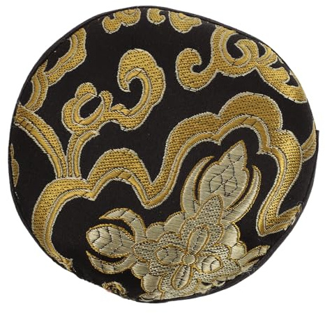 Rundes Klangschalenkissen aus Baumwollstoff, Schwarz 10 Cm | Wiederverwendbar, Leicht mit Traditionellem Muster, für Heimdekoration und Buddhistische Tempelausstattung