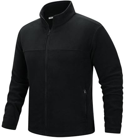 33,000ft Men's Fleece Jackets Full Zip Lightweight Winter Jackets Windproof Warm Ski Jacket Stand Collar Thermal Coat for Hiking Running Cycling Black 2XL
