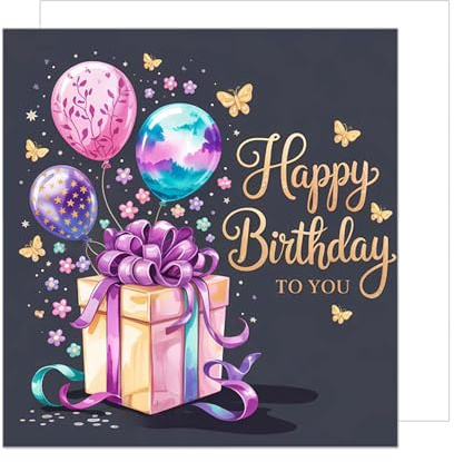 Edition Seidel Premium quadratische Geburtstagskarte mit Umschlag. Glückwunschkarte zum Geburtstag Happy Birthday Karte mit englischem Text Mann Frau Geschenk Luftballon (GQ470 SW025)